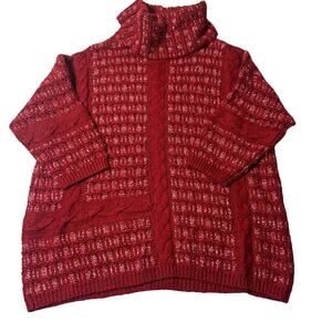 Lucky Brand Sweater Womens S Red Cowl Neck 3/4 Sleeve‎ Pullover Sweater NEW